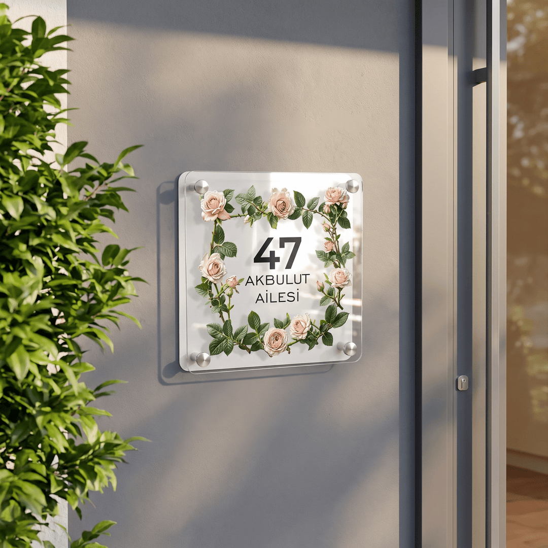 Kişiye Özel Gül Desenli Kapı Numarası ve Aile İsimliği - morimora.com