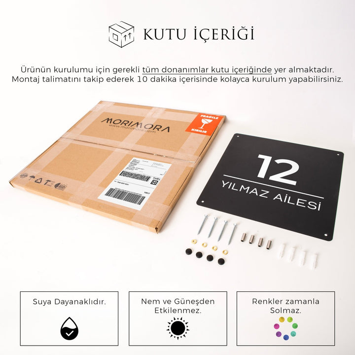 Kişiye Özel Kapı Numarası ve Aile İsmi Yazılı Metal Tabela - morimora.com