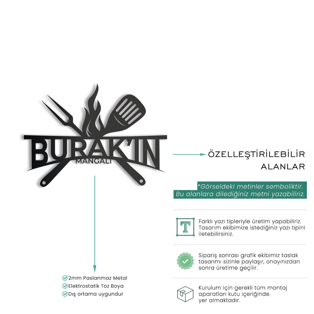 Kişiye Özel Metal Barbekü İsimliği - morimora.com