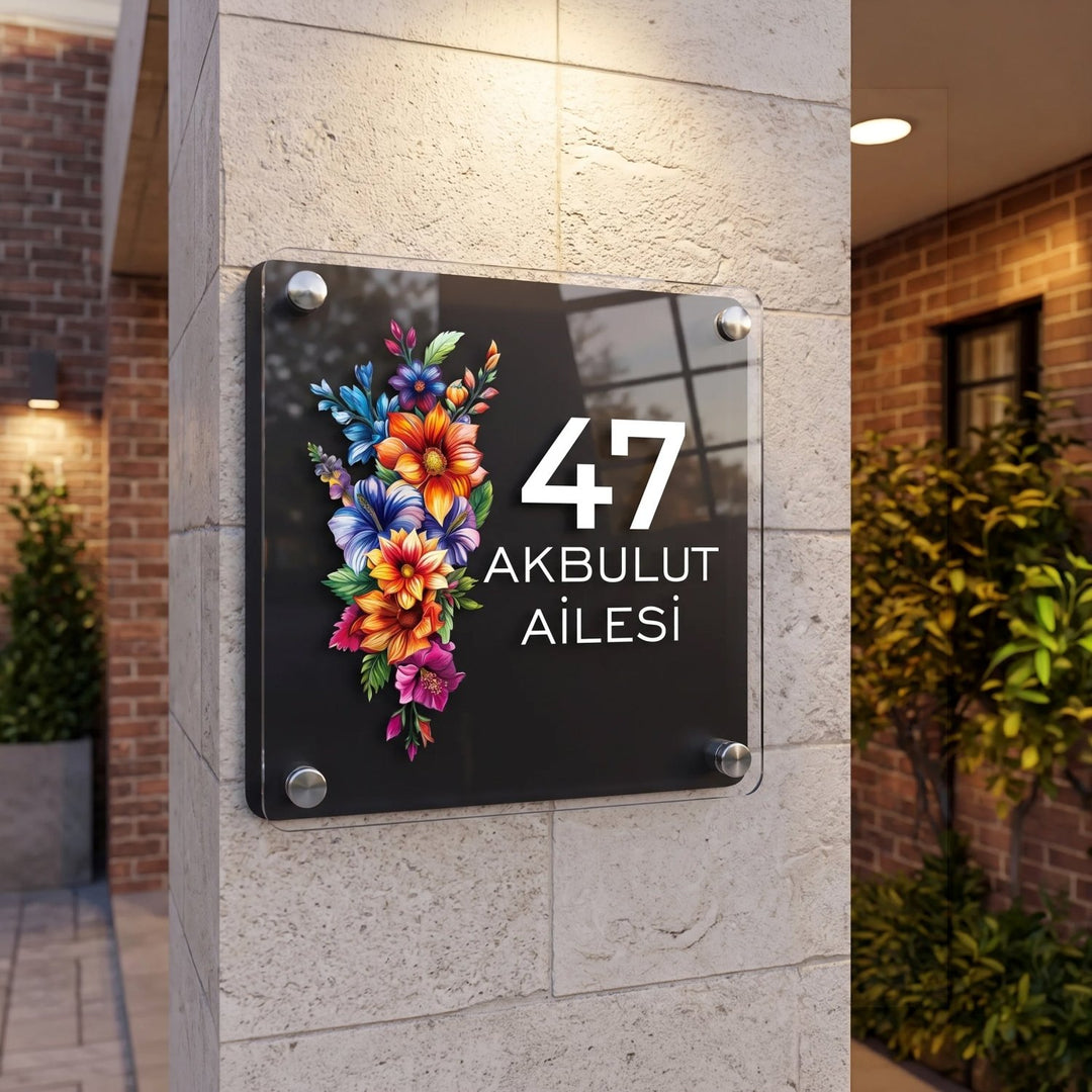 Kişiye Özel Renkli Çiçekli Kapı İsimliği - morimora.com