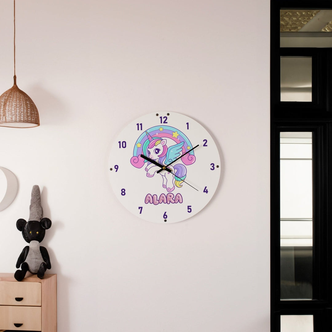 Kişiye Özel Unicorn Temalı Çocuk Odası Duvar Saati - morimora.com