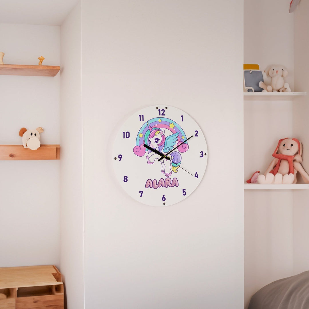 Kişiye Özel Unicorn Temalı Çocuk Odası Duvar Saati - morimora.com