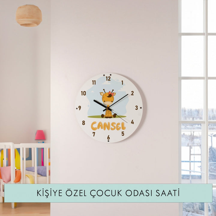 Kişiye Özel Zürafa Temalı Çocuk Odası Duvar Saati - morimora.com