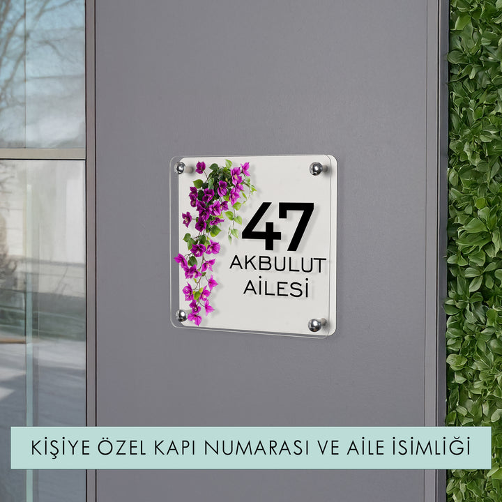 Kişiye Özel Mor Sarmaşık Çiçekli Kapı İsimliği