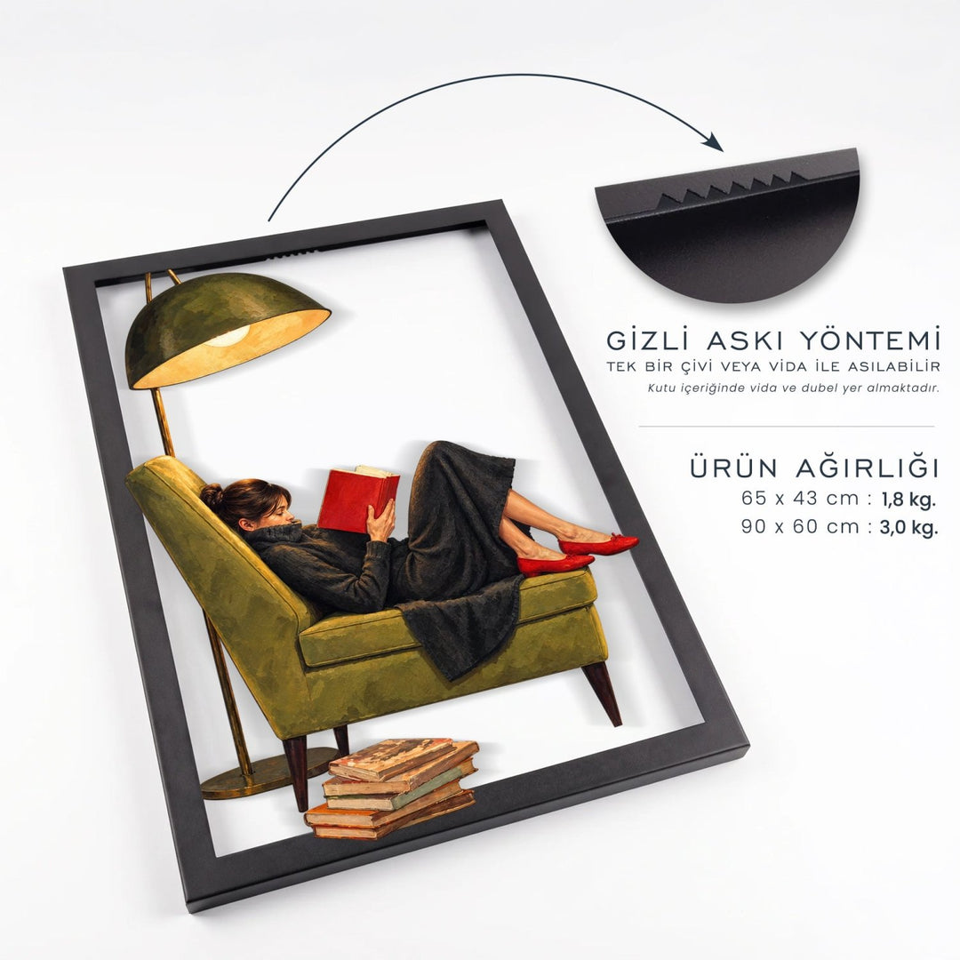 Kitap Okuyan Kadın Metal Tablo - morimora.com