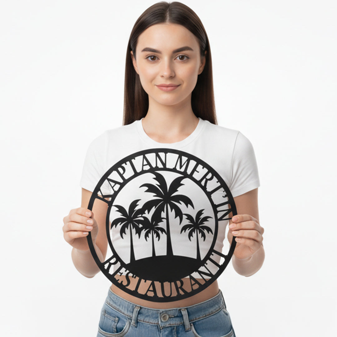 Kişiye Özel Tropikal Palmiye Temalı Metal İsimlik