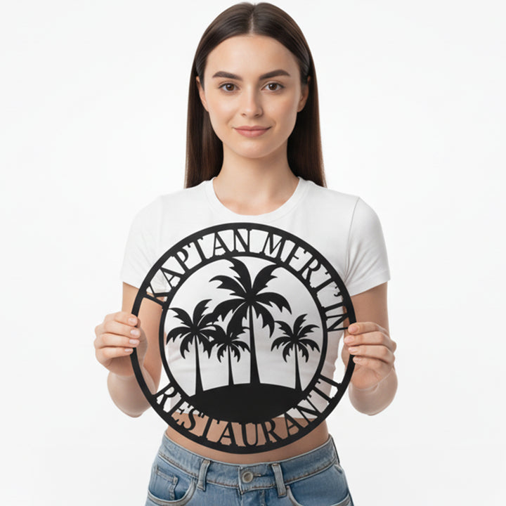 Kişiye Özel Tropikal Palmiye Temalı Metal İsimlik