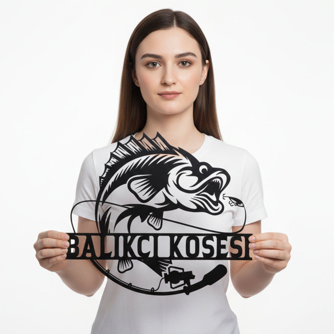 Kişiye Özel Balıkçı Temalı Metal İsimlik