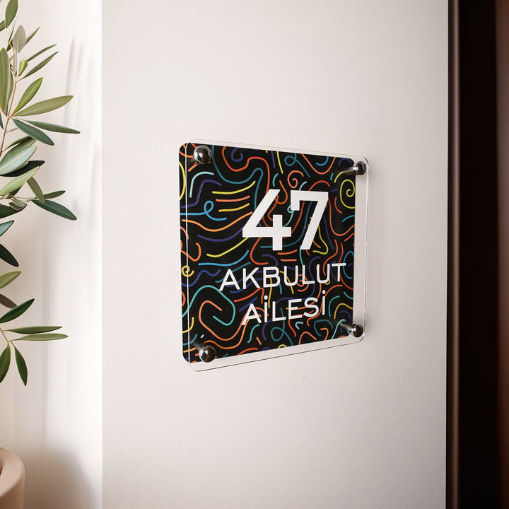 Neon Çizgi Desenli Kapı İsimliği - morimora.com
