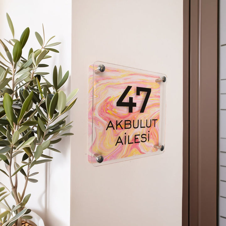 Pembe Ebru Desenli Kapı İsimliği - morimora.com